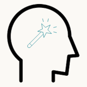An outline of a head with an shiny star wand inside